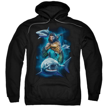 Aquaman Movie Swimming With Sharks Mens Hoodie Black