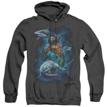 Load image into Gallery viewer, Aquaman Movie Swimming With Sharks Heather Mens Hoodie Black
