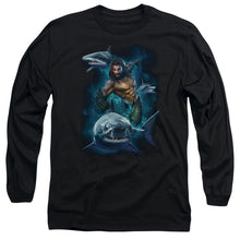Load image into Gallery viewer, Aquaman Movie Swimming With Sharks Mens Long Sleeve Shirt Black
