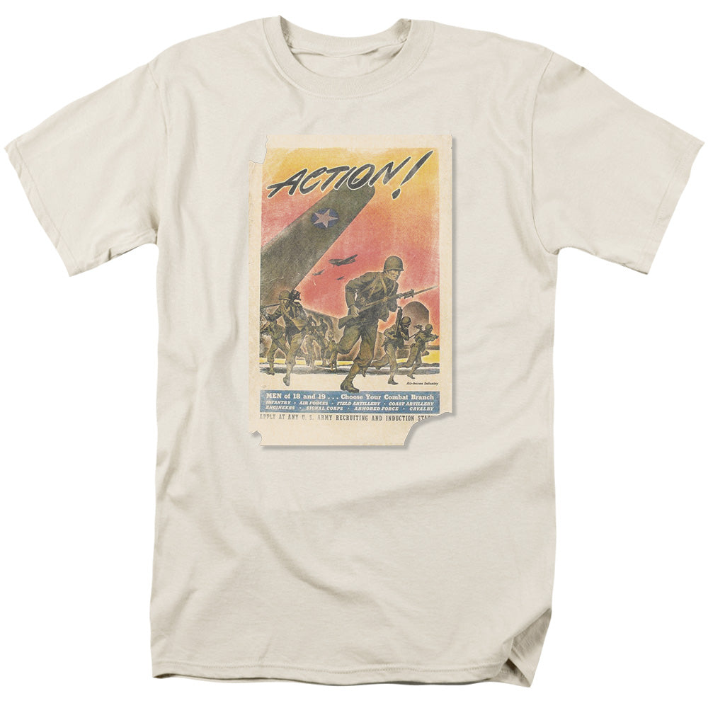 Army Action Poster Mens T Shirt Cream