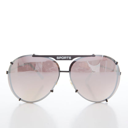 Rimless Aviator Vintage Sunglass with Mirror Lens - Flashy