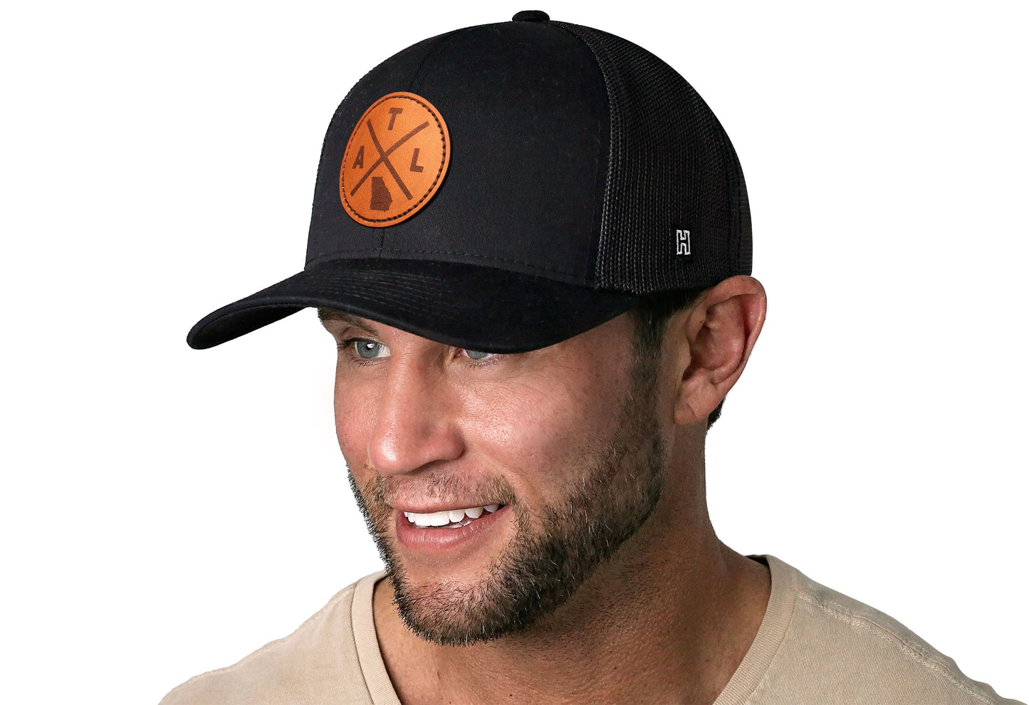 Atlanta Trucker Leather Haka Hat Black ATL X Snapback