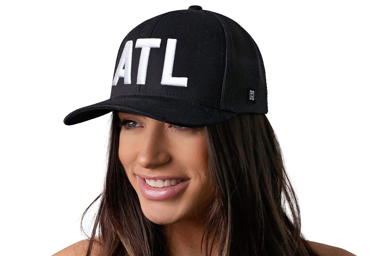 Atlanta White Block Trucker Haka Hat Black White ATL Block Snapback