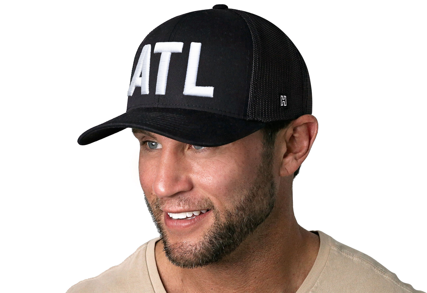 Atlanta White Block Trucker Haka Hat Black White ATL Block Snapback