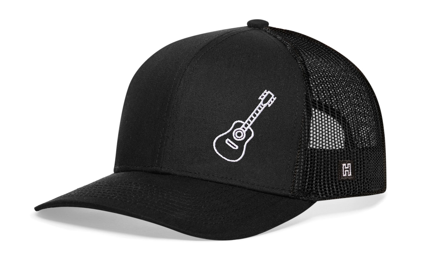 Acoustic Guitar Trucker Haka Hat Black Guitar Snapback