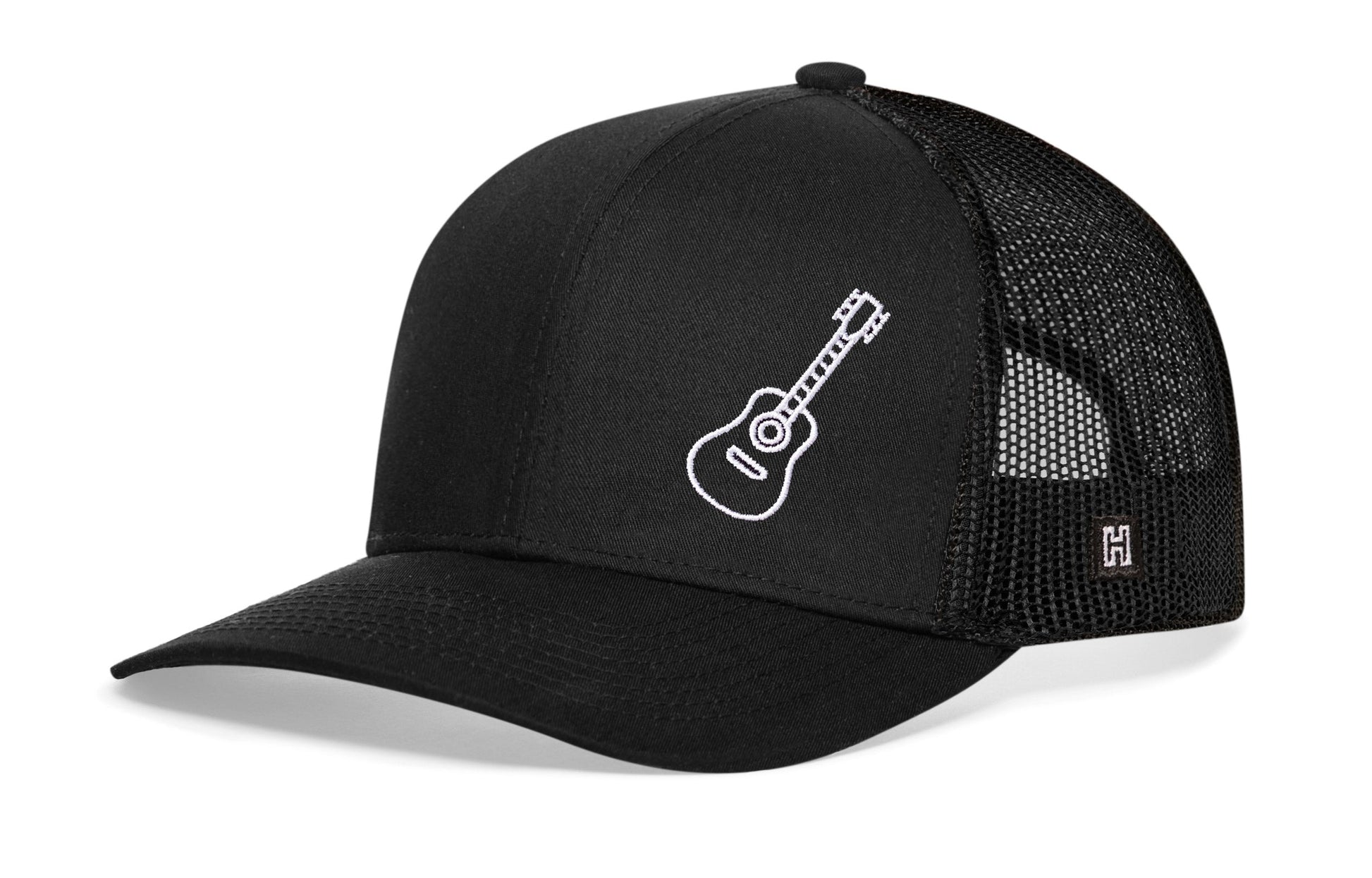 Acoustic Guitar Trucker Haka Hat Black Guitar Snapback