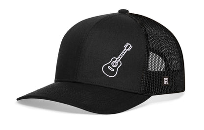 Acoustic Guitar Trucker Haka Hat Black Guitar Snapback
