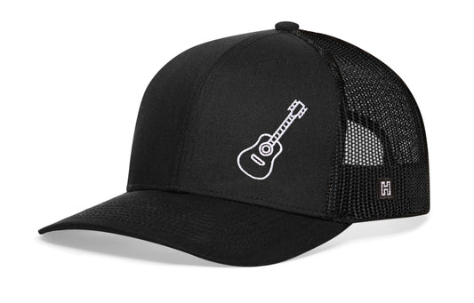 Acoustic Guitar Trucker Haka Hat Black Guitar Snapback