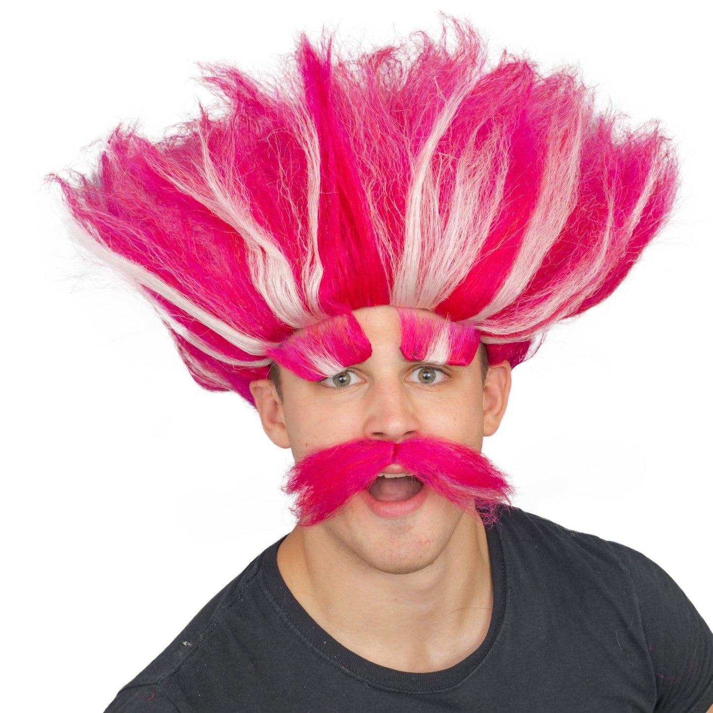 Adult Deluxe King Troll Pink Wig and Mustache Halloween Cosplay Costume Kit