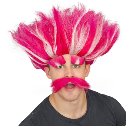 Adult Deluxe King Troll Pink Wig and Mustache Halloween Cosplay Costume Kit