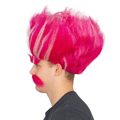 Adult Deluxe King Troll Pink Wig and Mustache Halloween Cosplay Costume Kit
