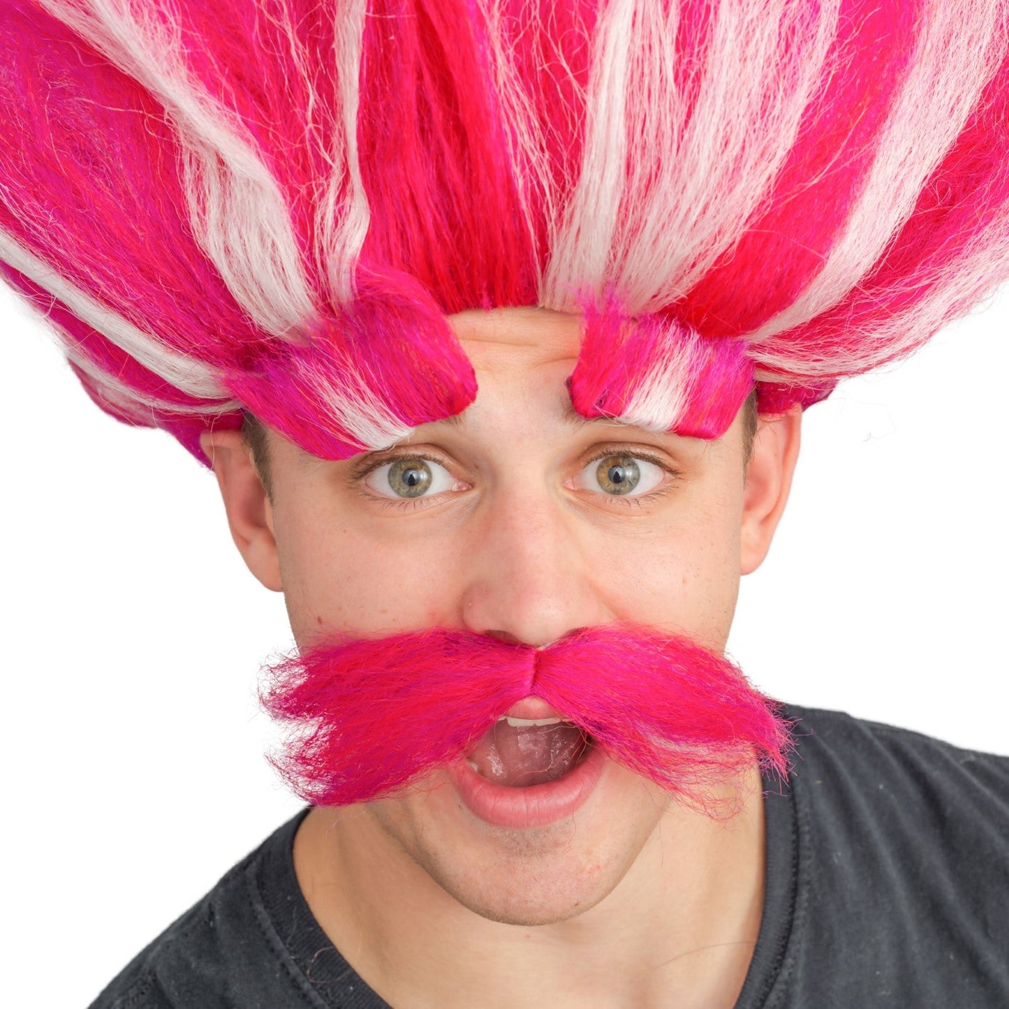 Adult Deluxe King Troll Pink Wig and Mustache Halloween Cosplay Costume Kit