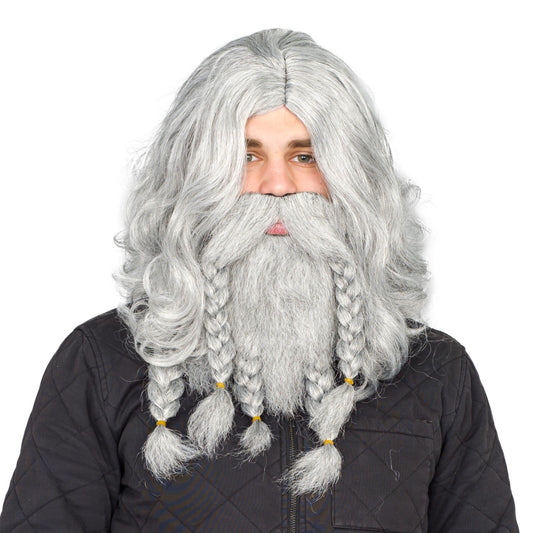 Adult Deluxe Viking Wig and Beard Halloween Cosplay Costume Accessory Set