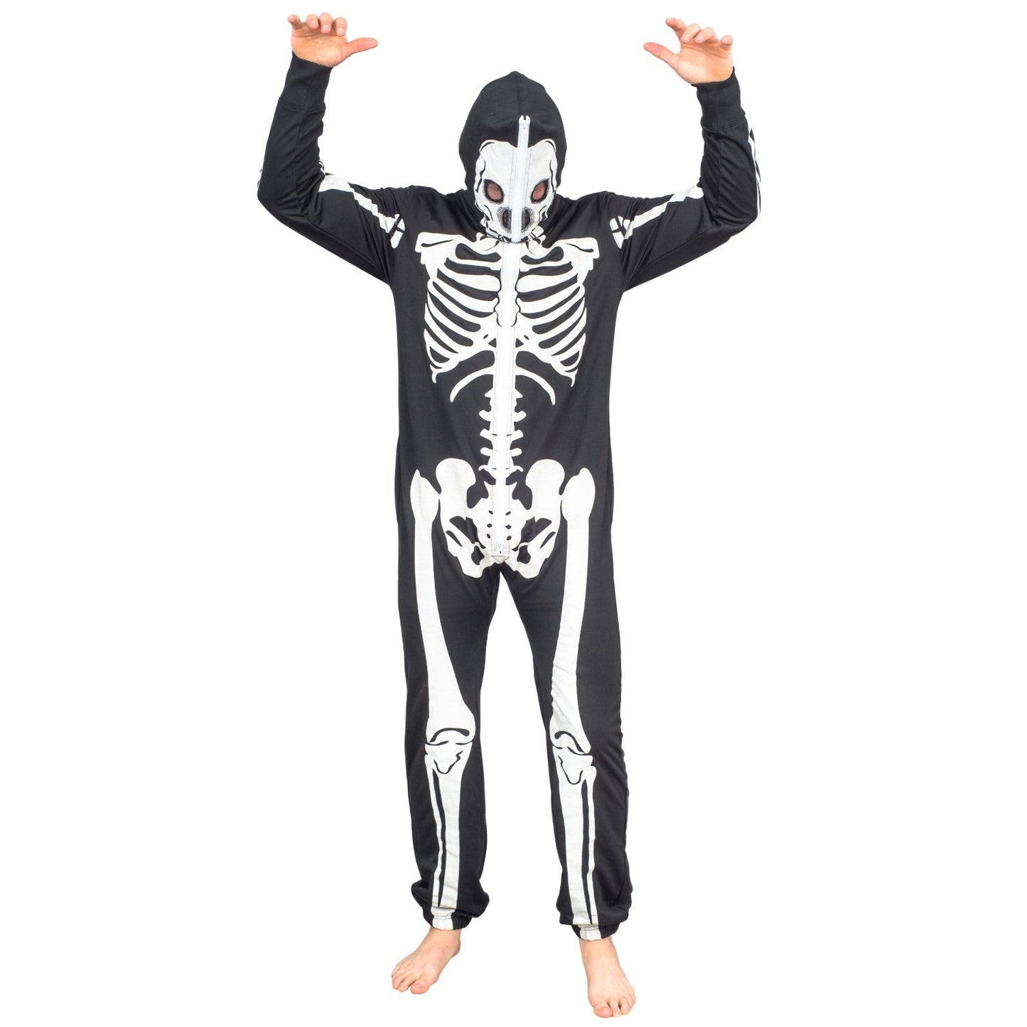 Adult Halloween Skeleton Costume Jumpsuit with Hood - Glow in the Dark Option