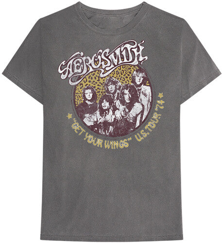 Aerosmith Get Your Wings US Tour 74 Cheetah Print Gray Unisex ShortSleeve T-shirt 2XL Mens T Shirt
