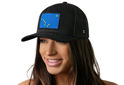 Alaska Flag Trucker Haka Hat Black Alaska Flag Snapback
