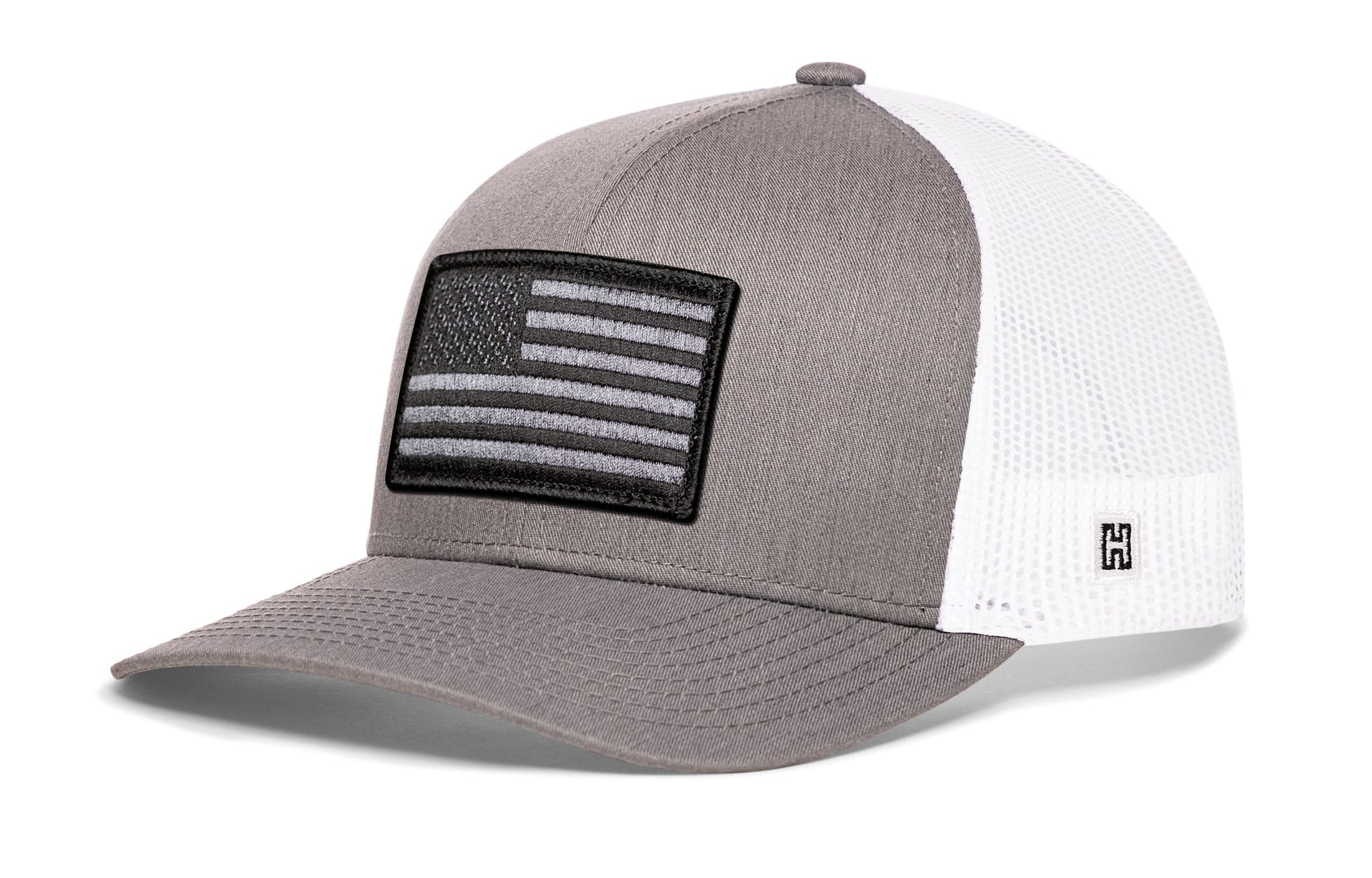 American Flag Trucker Haka Hat Gray-White USA Tactical Snapback