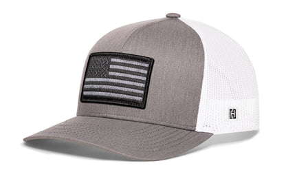 American Flag Trucker Haka Hat Gray-White USA Tactical Snapback
