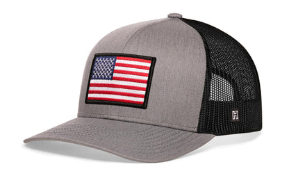 American Flag Trucker Haka Hat Gray-Black USA Snapback