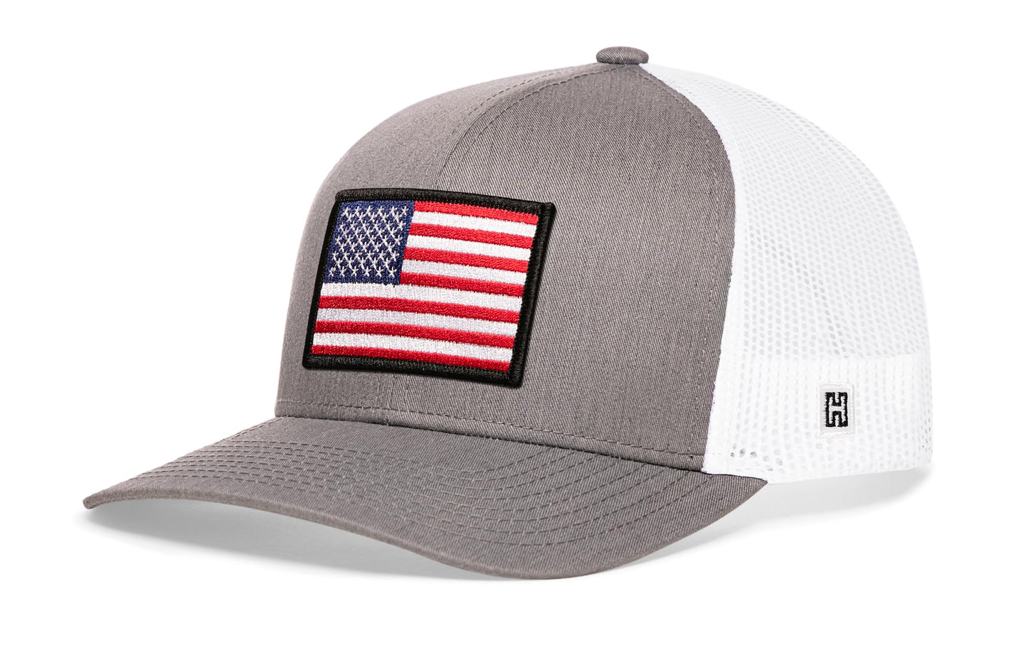 American Flag Trucker Haka Hat Gray-White USA Snapback