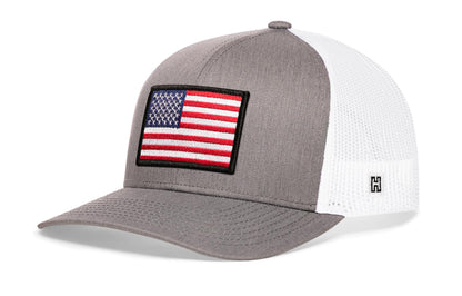 American Flag Trucker Haka Hat Gray-White USA Snapback