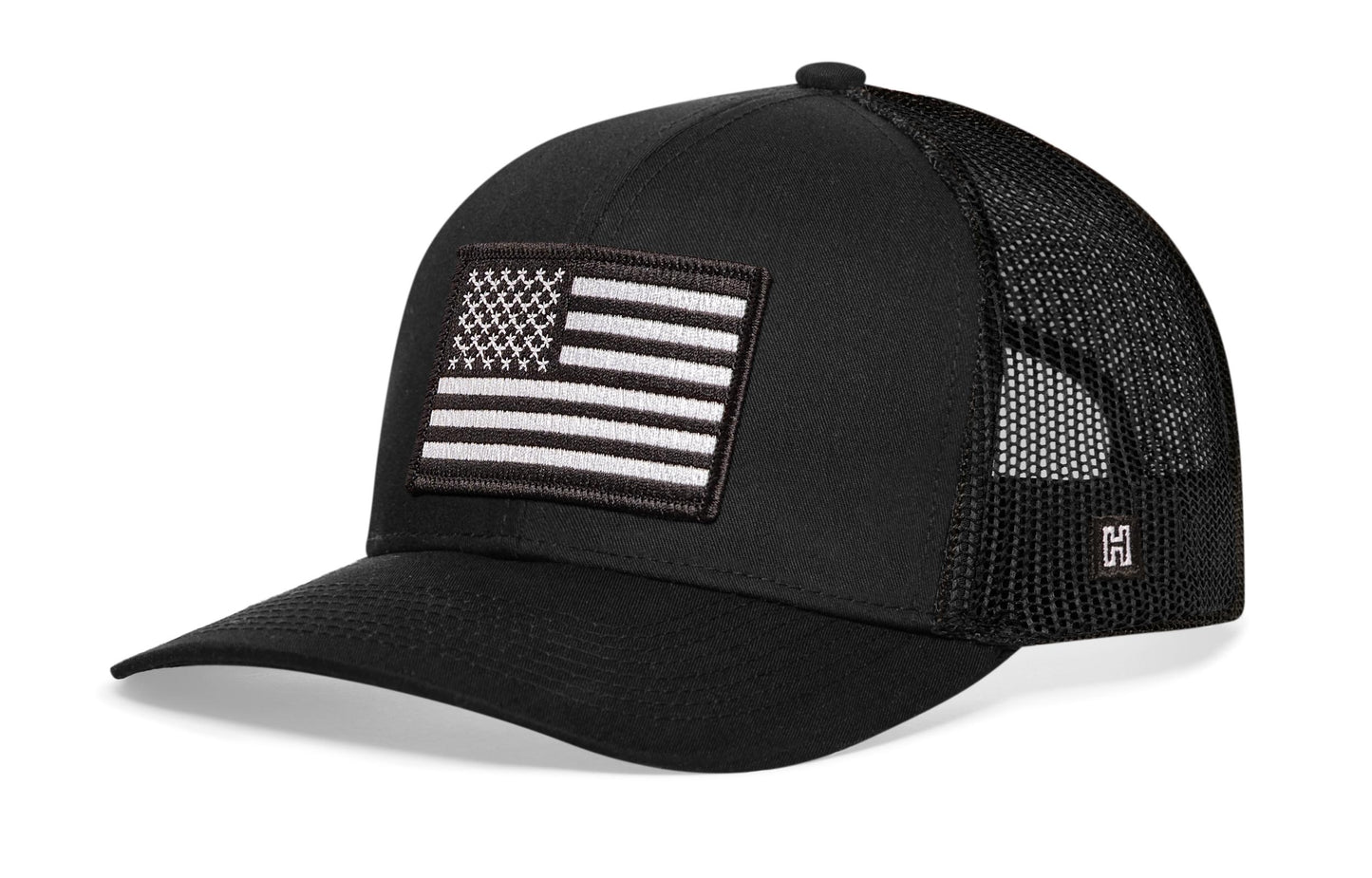 American Flag Trucker Haka Hat Black USA Monochrome Snapback