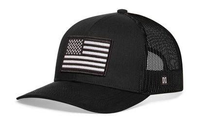 American Flag Trucker Haka Hat Black USA Monochrome Snapback