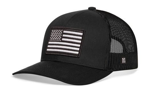 American Flag Trucker Haka Hat Black USA Monochrome Snapback