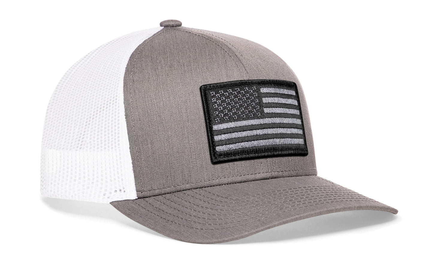 American Flag Trucker Haka Hat Gray-White USA Tactical Snapback
