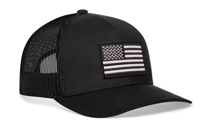 American Flag Trucker Haka Hat Black USA Monochrome Snapback