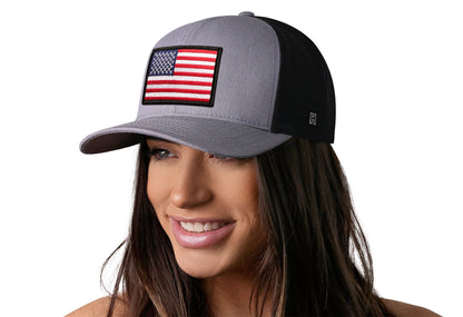 American Flag Trucker Haka Hat Gray-Black USA Snapback