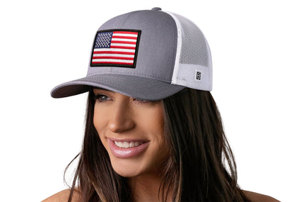 American Flag Trucker Haka Hat Gray-White USA Snapback