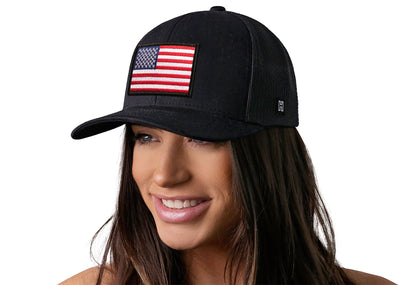 American Flag Trucker Haka Hat Black USA Snapback