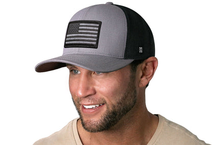 American Flag Trucker Haka Hat Gray-Black USA Tactical Snapback