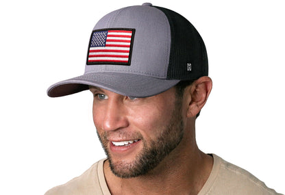 American Flag Trucker Haka Hat Gray-Black USA Snapback