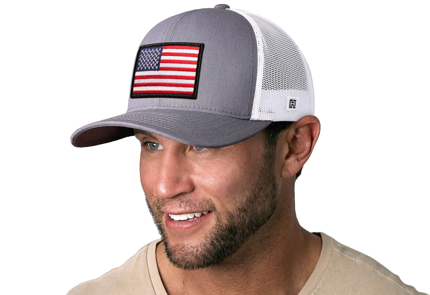 American Flag Trucker Haka Hat Gray-White USA Snapback