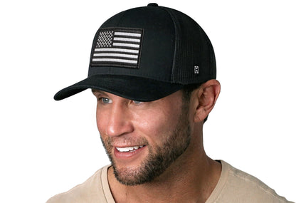 American Flag Trucker Haka Hat Black USA Monochrome Snapback