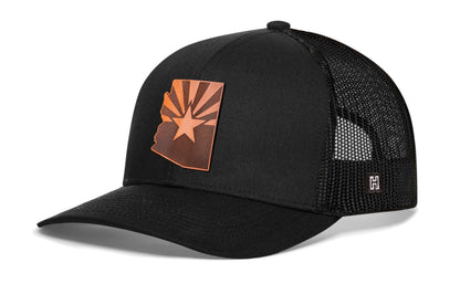 Arizona Flag Trucker Leather Haka Hat Black Arizona Flag Snapback