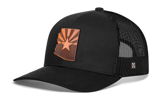 Arizona Flag Trucker Leather Haka Hat Black Arizona Flag Snapback
