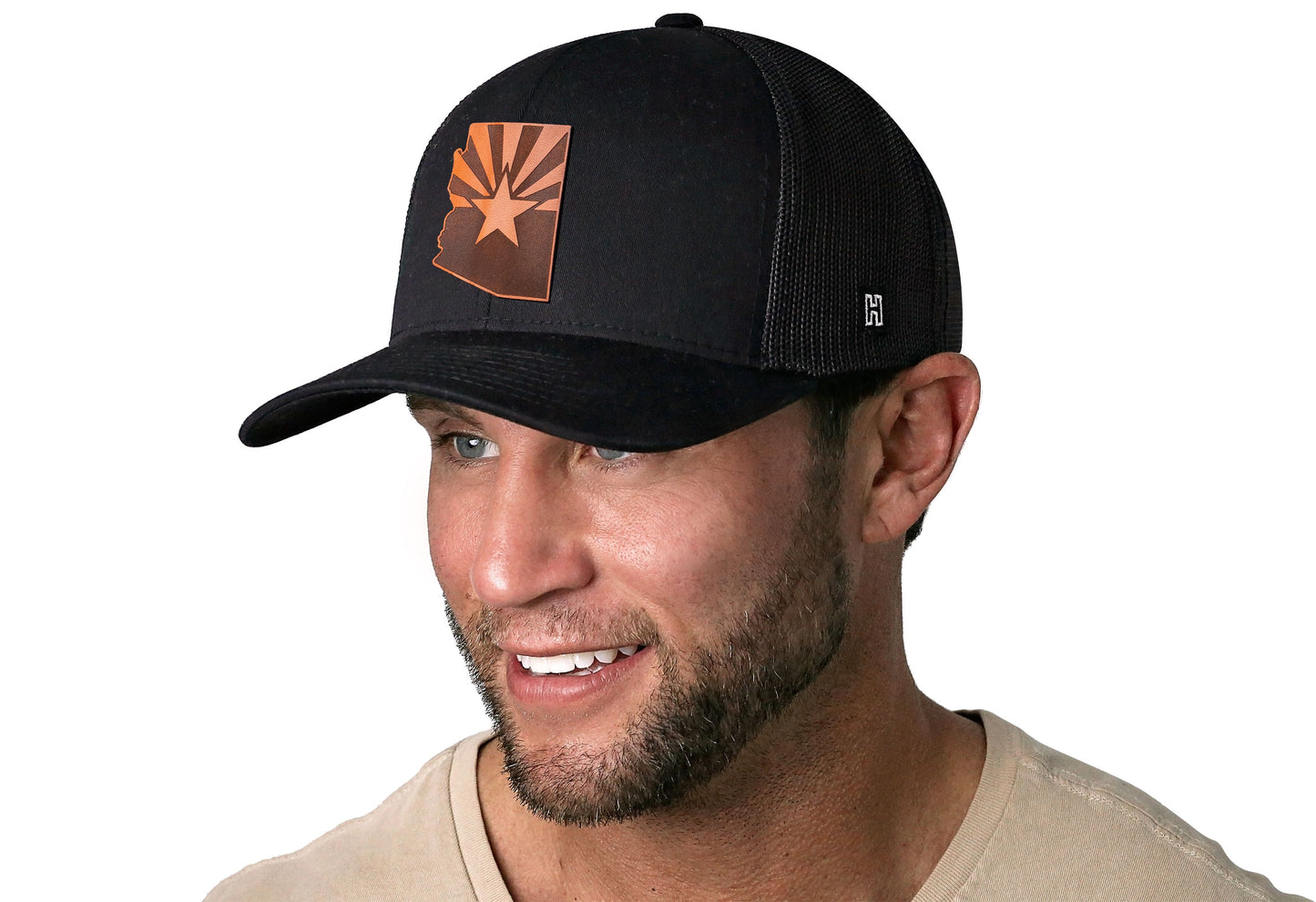 Arizona Flag Trucker Leather Haka Hat Black Arizona Flag Snapback