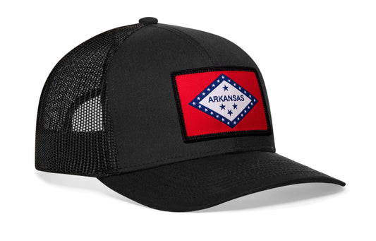 Arkansas Flag Trucker Haka Hat Black Arkansas Flag Snapback