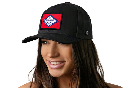 Arkansas Flag Trucker Haka Hat Black Arkansas Flag Snapback