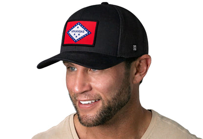 Arkansas Flag Trucker Haka Hat Black Arkansas Flag Snapback