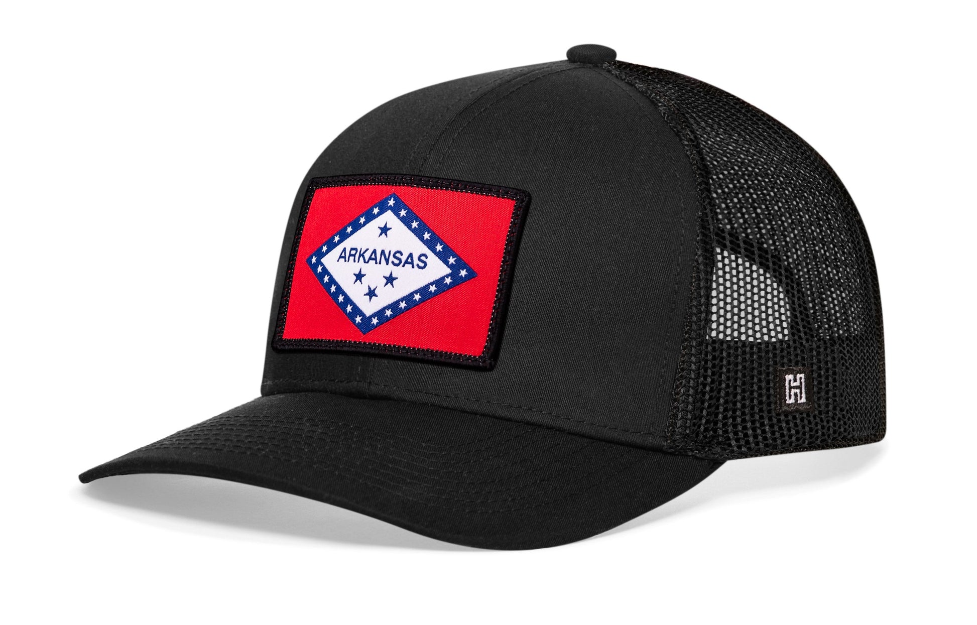 Arkansas Flag Trucker Haka Hat Black Arkansas Flag Snapback