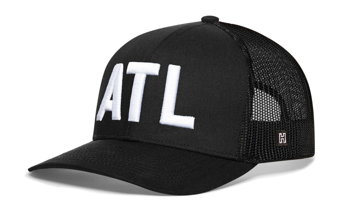 Atlanta White Block Trucker Haka Hat Black White ATL Block Snapback
