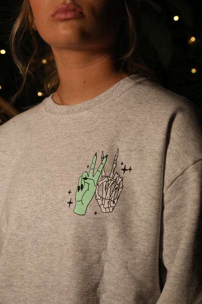 Vibin' with My Demons Graphic Womens Crewneck Sweatshirt Grey