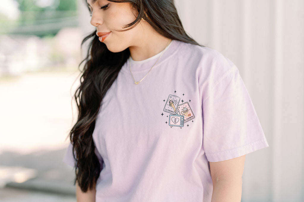 Raised on Telenovelas Y Loteria Graphic Tee Womens T Shirt Purple