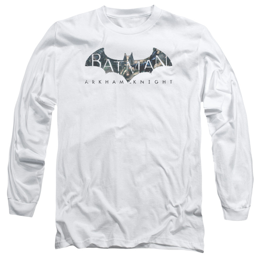 Batman Arkham Knight Descending Logo Mens Long Sleeve Shirt White