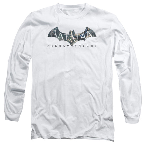 Batman Arkham Knight Descending Logo Mens Long Sleeve Shirt White