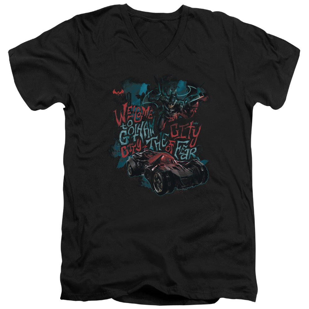Batman Arkham Knight City Of Fear Mens Slim Fit V Neck T Shirt Black